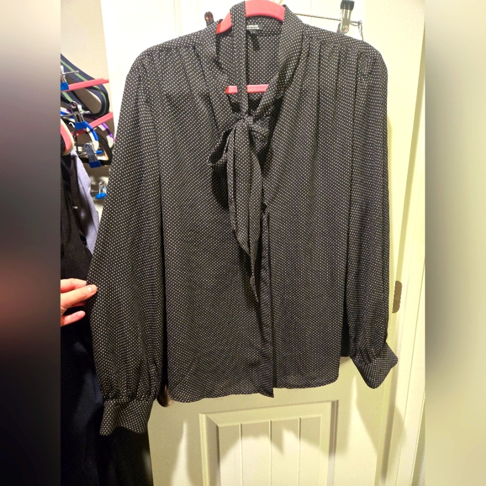 Black Polka Dot Bow Tie Blouse Expess Xl Timeless Black And White